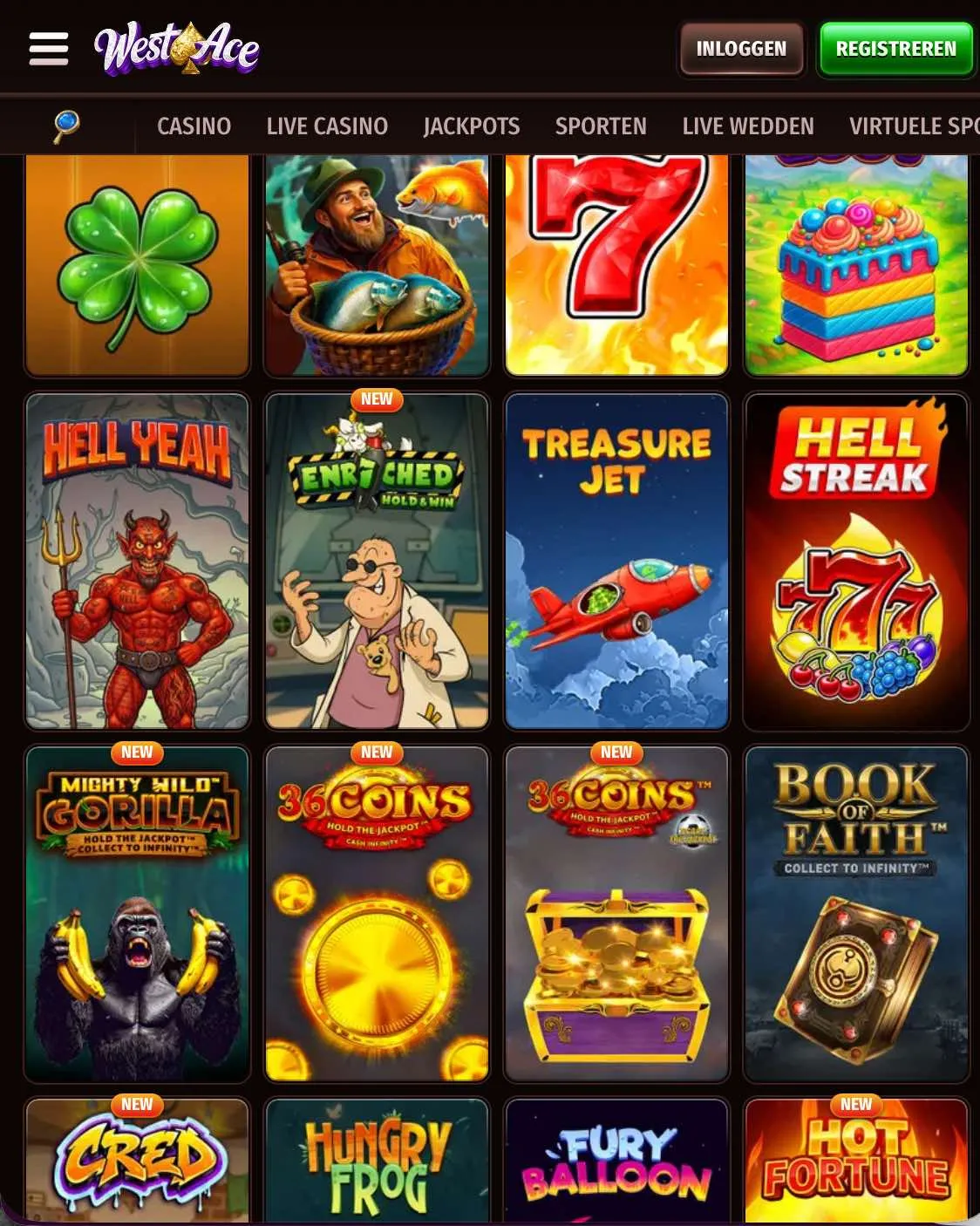 Spelaanbod bij Westace casino